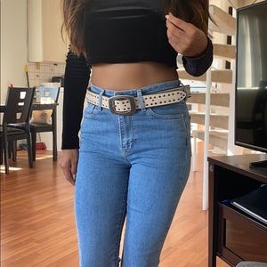 Leather belt silver buckle